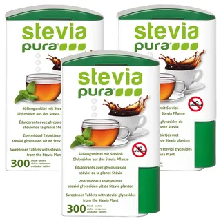 steviapura | Stevia Süßstofftabletten | Süßungsmittel | Stevia Tabletten im Spender | 3 x 300 Stück