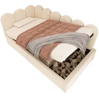 OKWISH Tagesbett 90x190 cm Samt Schlafsofa mit Stauraum hydraulischem Lattenrost freundliches Gitter-Design Beige