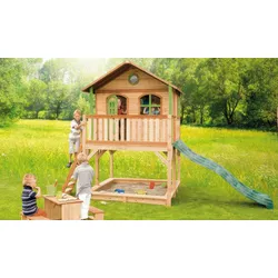 Kinderhaus mit Sandkasten Simon 200 x 435 x 294 cm - Gartenspielhaus Zedern - Kinder Holzspielhaus - Kinderspielhaus für Garten