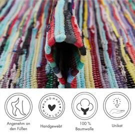 Andiamo Multi - handgewebter Flickenteppich Boho aus 100% Baumwolle, waschbarer Teppich und Läufer für Wohnzimmer, Flur & Küche, 70 x 140 cm