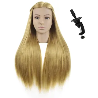 Übungskopf mit Kunsthaar, 71,1 cm, Profi-Übungskopf für Friseurpuppe, Kopf mit Tischklemme