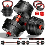 RE:SPORT 2 in 1 Hanteln Set mit Kettlebell 20kg | Hantelset verstellbar | Kurzhantel & Langhantel | Sternverschlüsse & Verbindungsrohr