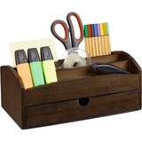 Relaxdays Schreibtisch-Organizer 10023270, Bambus, 4 Fächer und 1 Schublade u. Fächern, HBT 11 x 27,5 x 15 cm, Dunkelbraun