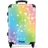 NoBoringSuitcases.com Kinderkoffer, Kinderkoffer Mädchen, Koffer Groß, Reisekoffer Mit Rollen Groß, Koffer Mädchen Reisekoffer Groß, Koffer Mittelgroß (Schwebende Herzchen - Regenbogen, 67 cm - 72 L)