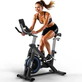 FYSIQ Heimtrainer Fahrrad mit 300 WATT Widerstandsmoment,4-Fach Voll Verstellbare Ergometer Hometrainer Fahrrad,Indoor Fitnessbikes mit RPM ANZEIGE, Große Tablet-Halter,150KG Belastbar (Black)