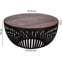 KADIMA DESIGN Couchtisch im Industrial-Design, Recyceltes Mangoholz, Braun, 70x33x70 cm.