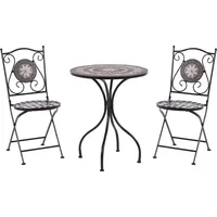 Beliani Balkonset Schwarz Eisen 3-teilig Keramik Mosaik Tisch mit 2 Stühlen Zusammenklappbar Garten Outdoor Terrasse Ausstattung Möbel - Schwarz