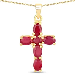 Rafaela Donata Kette Kreuz Sterling Silber Saphir (glasgefüllt) in Gelbgold Red Damen 
