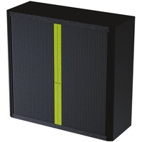 Rollladenschrank Motiv grüner Mittelstreifen auf schwarzem Hintergrund silber, easyOffice, 110x104x41.5 cm
