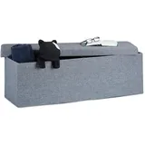 Relaxdays Faltbare Sitzbank XXL, Sitzcube mit Stauraum, Sitzwürfel aus Leinen, mit Deckel, HBT 38x114x38 cm, dunkelgrau