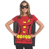 Rubies Rubie's Official DC Comic Robin T-Shirt-Set, Sofort-Verkleidungs-Set für Erwachsene, T-Shirt, Cape und Augenmaske, Damengröße M Halloween