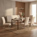 MCW Esszimmer-Set MCW-G55, 4er-Set Stuhl + Sitzbank 160cm, Edelstahl gebürstet Stoff/Textil Chenille ~ creme