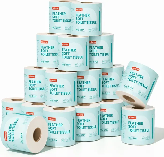 ochama Federweiches Toilettenpapier, Fünf-lagige Verstärkte Rollen mit Kern, Rollen Toilettenpapier, Badezimmerpapier, 200g * 27 Rollen, Familienpackung
