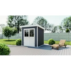 WPC-Gartenhaus S mit Flachdach anthrazit/weiß FSC100%