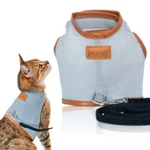 PiuPet Katzengeschirr mit 1,2 m Leine ausbruchsicher grau M