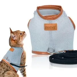 PiuPet Katzengeschirr mit 1,2 m Leine ausbruchsicher grau M
