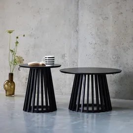 sweeek - 2er-Set Couchtische aus Holzdekor und Tannenholz, Ø40cm und Ø60cm - Schwarz - Schwarz