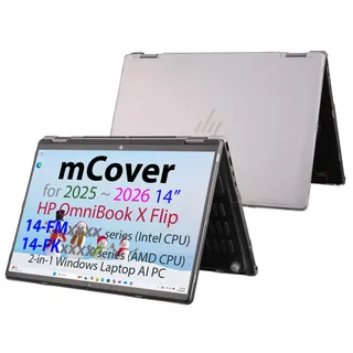 mCover Hartschalen-Schutzhülle, nur kompatibel mit 2025+ 14 Zoll HP OmniBook X Flip 14-FMxxxx 14-FKxxxx 2-in-1 (mit 360°-Scharnier) Windows-Laptop (nicht für andere HP-Modelle), transparent