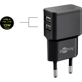 goobay Apple Lightning Dual-Ladeset (12 W), Netzteil mit 2x USB-A Ladegerät Kabel 1m, schwarz