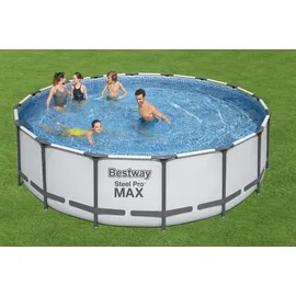 BESTWAY Steel Pro Max Frame Pool Set 488 x 122 cm lichtgrau inkl. Filterpumpe + Zubehör