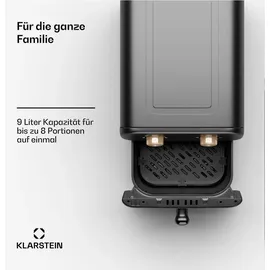 Klarstein AeroCrisp 9 Heißluftfritteuse, 1900 W, 9 Liter, Drehknöpfe Schwarz