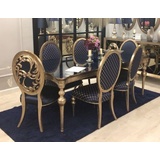 Casa Padrino Luxus Barock Esszimmer Set Blau / Antik Gold - 1 Esszimmertisch & 6 Esszimmerstühle - Barock Esszimmer Möbel - Edel & Prunkvoll