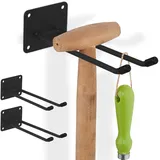 Relaxdays Gerätehalter 3er Set, Doppelhaken, Besenhalter für die Wand, Garten, HxBxT: 7,5 x 9 x 24 cm, Stahl, schwarz