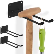 Relaxdays Gerätehalter 3er Set, Doppelhaken, Besenhalter für die Wand, Garten, HxBxT: 7,5 x 9 x 24 cm, Stahl, schwarz
