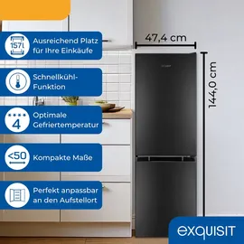 Exquisit KGC5231-60-E-050C Kühl-Gefrierkombination (157 l, 1440 mm hoch, Inoxlook-az)