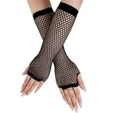 SamHeng Lange Netzhandschuhe, Schwarz fingerlose Armstulpen, Mesh-Kostüm Handschuhe, Kostüm-Punk-Accessoire für Frauen, Mädchen, Kinder, 80er-Jahre-Kostüm, Abendparty-Zubehör - Einheitsgröße