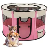 ALLSOPETS Faltbarer Haustierstall Tragbarer Katzen Laufstall Hunde Zelt Hundekäfig für Hund Welpe Freigehege Hundebox Kaninchen Zwinger mit Tragbar Handtasche (Rosa, M)