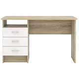 VCM ebuy24 Schreibtisch 3 Schubladen Eiche Struktur Dekor und weiss.