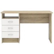 VCM ebuy24 Schreibtisch 3 Schubladen Eiche Struktur Dekor und weiss.