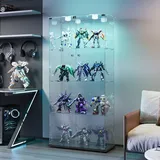 Glasvitrine Mit Beleuchtung – Freistehende, Moderne Vitrine Aus Gehärtetem Glas Mit 4 Ablagen Und 2 Türen – Sammlervitrine – Schwarz