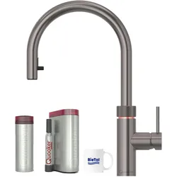 BieTal® Quooker Wasserhahn Flex Gunmetal & PRO3 Reservoire & sprudelndes Wasser CUBE