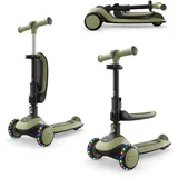 Kinderkraft Halley 2 Balance-Scooter 2-in-1, Sitz höhenverstellbar (25-33 cm), 4-Fach Verstellbarer Lenker, LED-Räder, klappbar, ab 18 Monate, rutschfeste Trittflächen, Grün