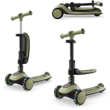 Kinderkraft Halley 2 Balance-Scooter 2-in-1, Sitz höhenverstellbar (25-33 cm), 4-Fach Verstellbarer Lenker, LED-Räder, klappbar, ab 18 Monate, rutschfeste Trittflächen, Grün