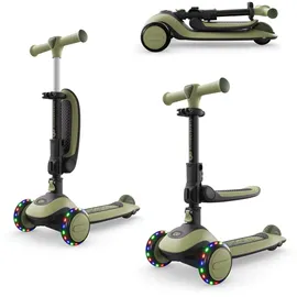 Kinderkraft Halley 2 Balance-Scooter 2-in-1, Sitz höhenverstellbar (25-33 cm), 4-Fach Verstellbarer Lenker, LED-Räder, klappbar, ab 18 Monate, rutschfeste Trittflächen, Grün