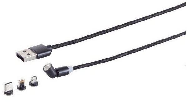 S/CONN maximum connectivity® USB-A Magnetladekabel, 3in1, 540°, schwarz, 1m Smartphone-Kabel, (100 cm) schwarz