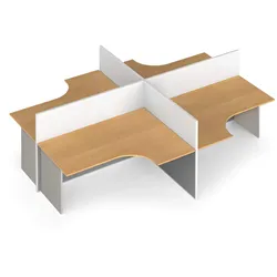 Tischtrennwand-Set mit ergonomischem Tisch PRIMO, geöffnet, magnetisch, 4 Plätze, grau/Buche
