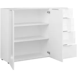 manjana möbel Kommode 135 x 98,7 x 40 cm Weiß matt / Weißglas