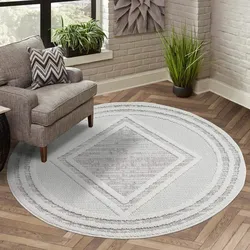 Teppich CARPET CITY "LINDO 8853", beige, H:11mm Ø:200cm, Obermaterial: 100% Polyester, Teppiche, Kurzflor, Hochtief-Muster/ 3D-Effekt, Boho-Stil, Wohnzimmer