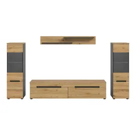 xonox.home Wohnwand Canu Eiche Artisan/Basalt grau ¦ Maße cm B: 272 H: 141