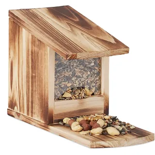 Relaxdays Eichhörnchen Futterhaus, Futterkasten für Eichhörnchen, zum Aufstellen, Holz, hbt: 17,5 x 12 x 25 cm, geflammt