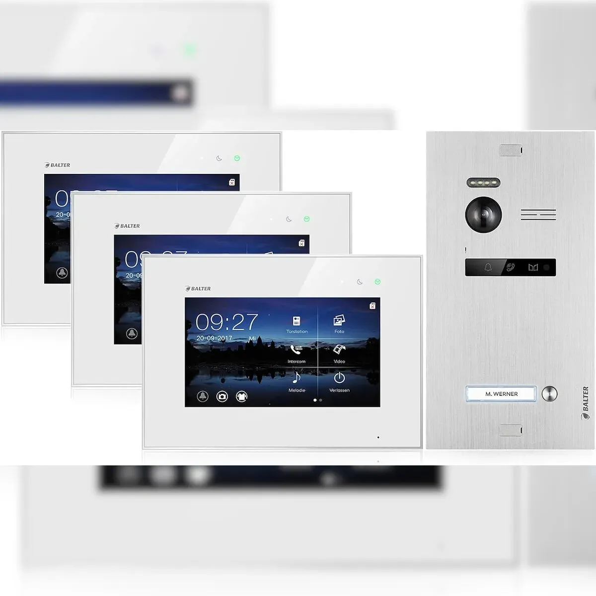 Video Türsprechanlage mit Smartphone App für 1 Familienhaus, 3x Monitore, Balter EVO WLAN