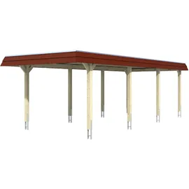 SKANHOLZ Carport Wendland 3,62 x 8,70 m nussbaum mit EPDM-Dach und Pfostenanker