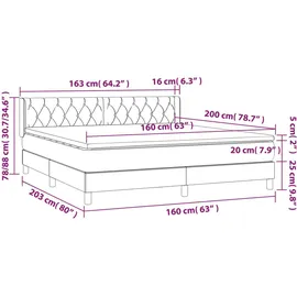 vidaXL Boxspringbett mit Matratze Dunkelgrau 160x200 cm Stoff