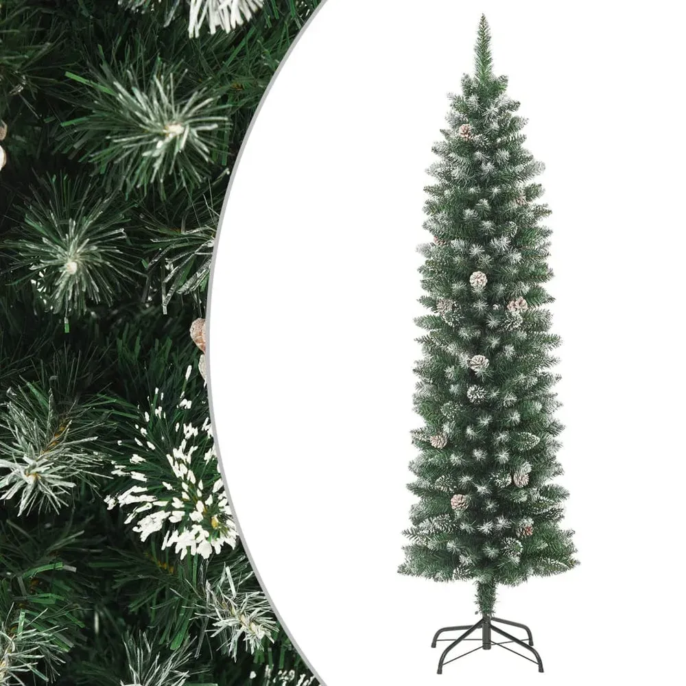 Schlanker künstlicher Weihnachtsbaum 240 cm mit Schnee und Zapfen – Festliche Eleganz für schmale Räume