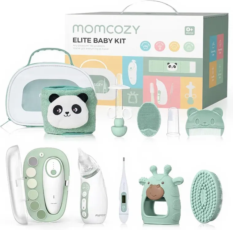 Momcozy Elite Baby-Pflege-Set mit elektrische Nagelfeile, Nasenabsauggerät, Heizwickel, Thermometer und mehr