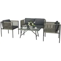 Gartenmöbel Set aus Polyrattan Lounge-Set mit 2er Sofa Sessel Tisch Kissen